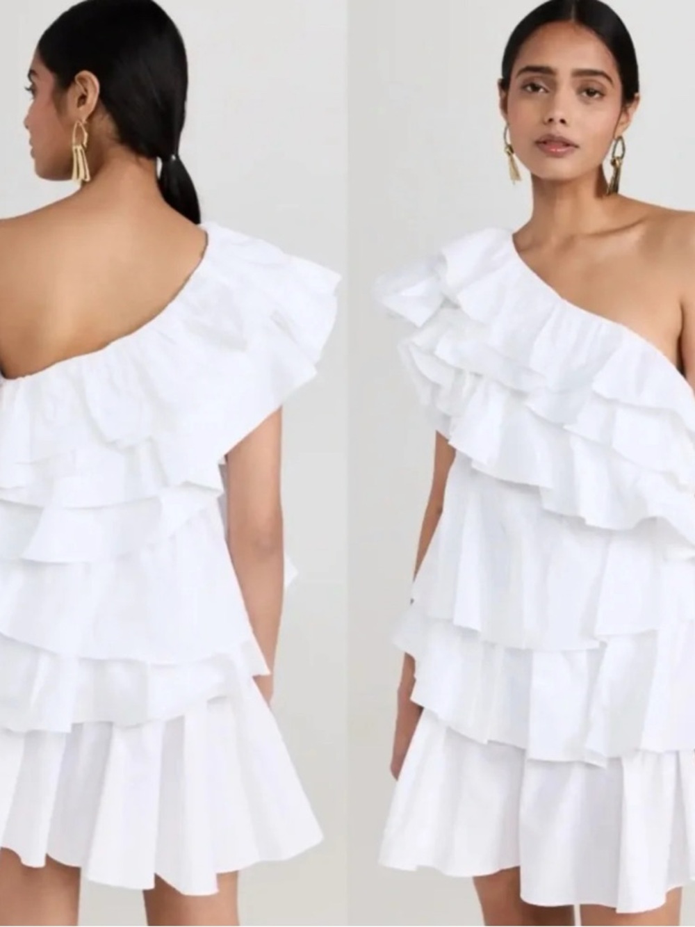 Ulla Johnson White One-Shoulder Layered Ruffle Mini Dress